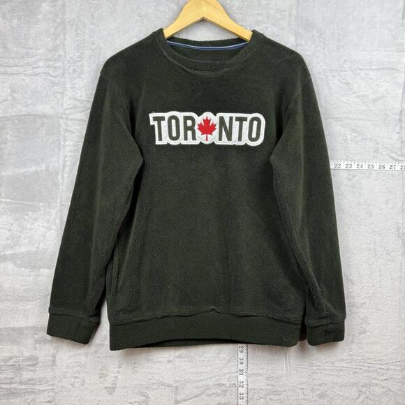 Adidas Originals Toronto Logo Fleece Sweatshirt Dark Green Sherpa Y2K Size L - Picture 1 of 7